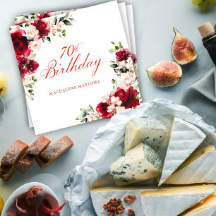 Roze Rood Bloemen 70e Verjaardag Custom Cocktail Servet