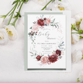 Roze & Rood Bloemen Baby Meisje Modern Baby shower Kaart