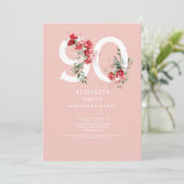 Roze & Rood Bloemen Elegant 90ste Verjaardagsfeest Kaart (Staand voorkant)