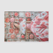Roze Rood Bloemen Jurk Quilt Decoupage Rechts 156 Tissuepapier (Voorkant)