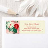 Roze Rood Bloemen Kerst retour adres label (Insitu)