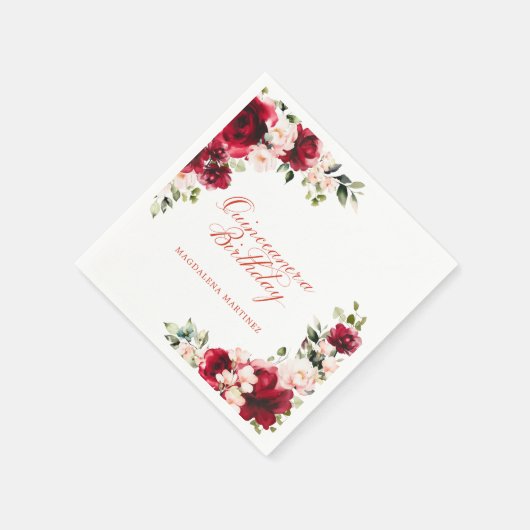Roze Rood Bloemen Quiceanera Verjaardag gepersonal Servet (Hoek)