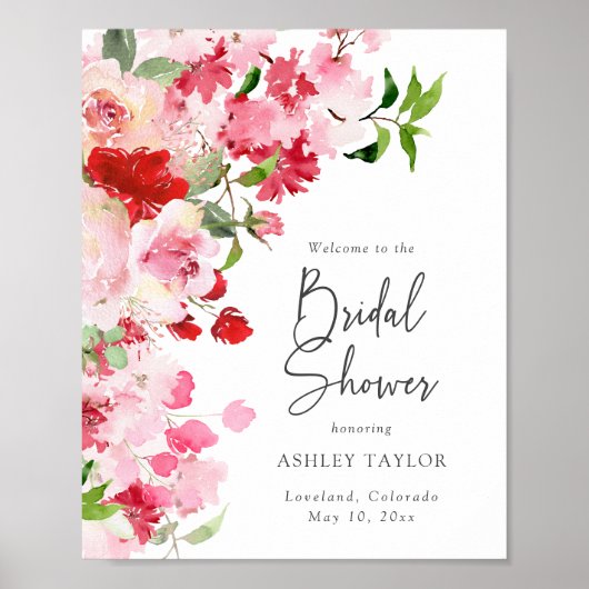 Roze Rood Bloemen Vrijgezellenfeest Poster (Voorkant)