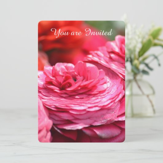 Roze Rood Bloemig 50ste Verjaardag Kaart (Staand voorkant)