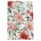 Roze Rood Bloemig Bruiloftsfeest Medium Cadeauzakje (Voorkant)
