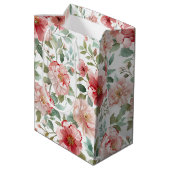 Roze Rood Bloemig Bruiloftsfeest Medium Cadeauzakje (Achterkant Gekanteld)