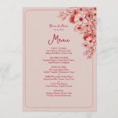 Roze Rood Bloemig Elegant Trouwen Menu (Voorkant)