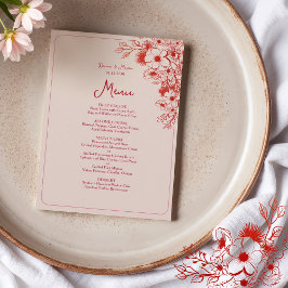 Roze Rood Bloemig Elegant Trouwen Menu