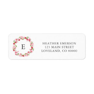 Roze Rood Bloemig Monogram Huwelijk Retouradres Etiket