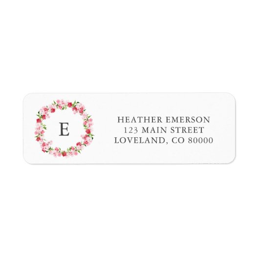 Roze Rood Bloemig Monogram Huwelijk Retouradres Etiket (Voorkant)