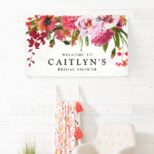 Roze Rood Bloemig Waterverf Bruiloft Feest Welkom Spandoek (Insitu)