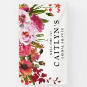 Roze Rood Bloemig Waterverf Bruiloft Feest Welkom Spandoek (Verticaal)