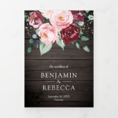 Roze rood bloemige QR-code houten bruiloft Drieluik Uitnodiging (Cover)