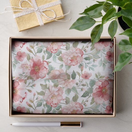 Roze Rood Bloemige Verjaardag Tissuepapier (Geschenk)