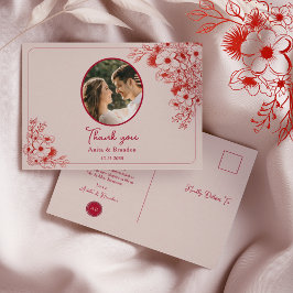 Roze Rood Bloemstuk Trouw Huwelijks Dankjewel Briefkaart
