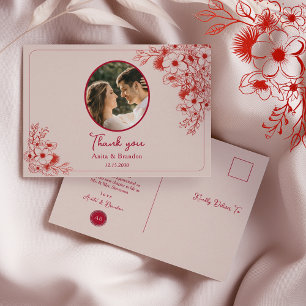Roze Rood Bloemstuk Trouw Huwelijks Dankjewel Briefkaart