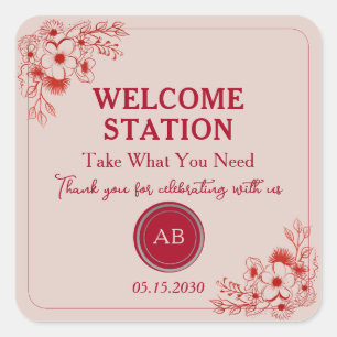 Roze Rood Bloemstuk Welkomststation Vierkante Sticker