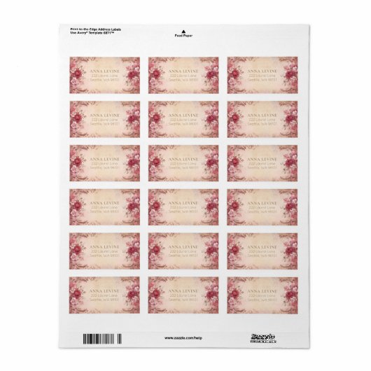 Roze Rood Blush Bloemen Waterverf Romantisch Lijst Etiket (Full Sheet)