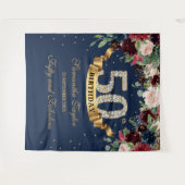 Roze rood bordeaux marine bloemrijke boho 50ste ve wandkleed (Voorkant (horizontaal))