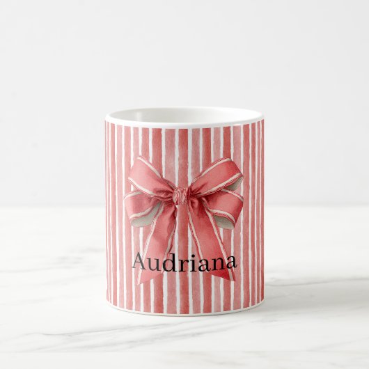 Roze Rood Candy Cane Strepen Strik Koffiemok (Center)