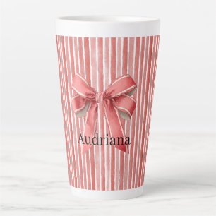 Roze Rood Candy Cane Strepen Strik Latte Mok