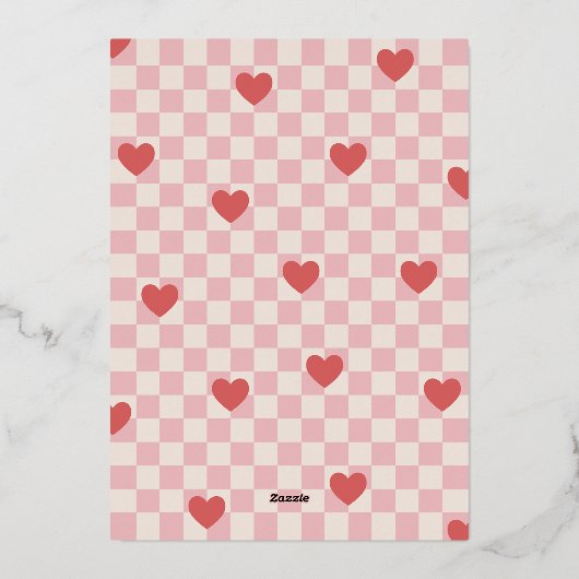 Roze Rood Checkerboard Hearts Valentijnsdag Kaart (Achterkant)