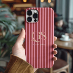 Roze & Rood Chic Strepen Monogram iPhone 15 Pro Max Hoesje