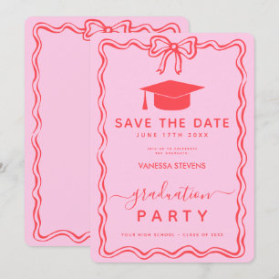 Roze Rood Curve Golfachtige Graduation Save the Da Kaart