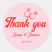 Roze & Rood Dank u huwelijksgunst Ronde Sticker (Voorkant)