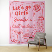 Roze Rood Disco Cowgirl Rodeo Bachelorette Weekend Wandkleed (In situ)