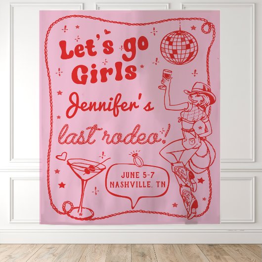 Roze Rood Disco Cowgirl Rodeo Bachelorette Weekend Wandkleed