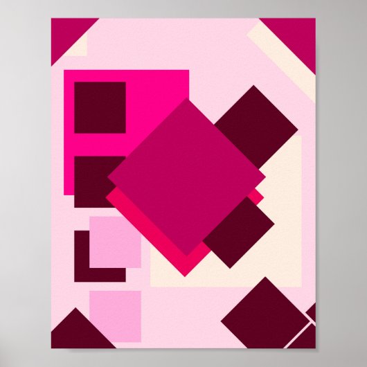Roze rood donker geometrische abstracte vierkanten poster (Voorkant)