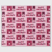 Roze Rood Donkerrood Geometrische Stijl in Kerstmi Cadeaupapier (Vlak)