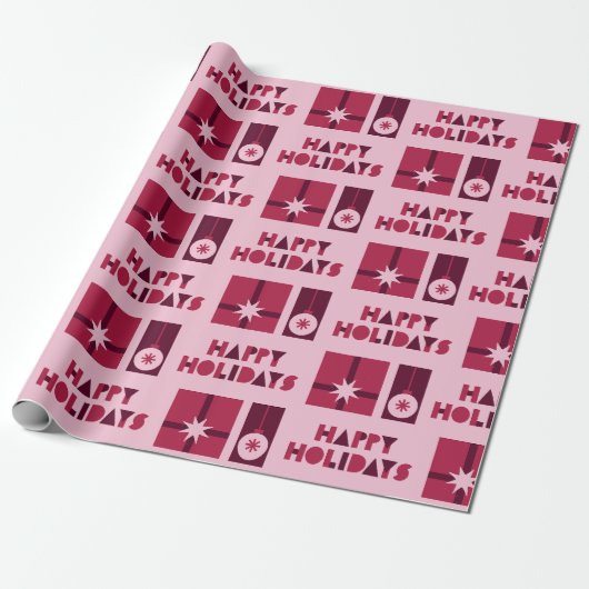 Roze Rood Donkerrood Geometrische Stijl in Kerstmi Cadeaupapier (Uitgerold)