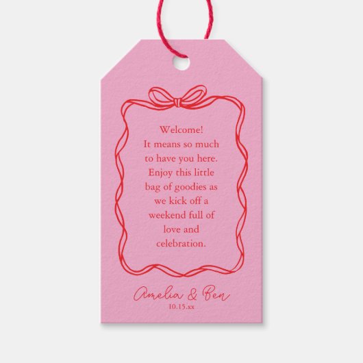 Roze Rood Doodle Lief Bruiloft Verwelkoming Cadeaulabel (Voorkant)