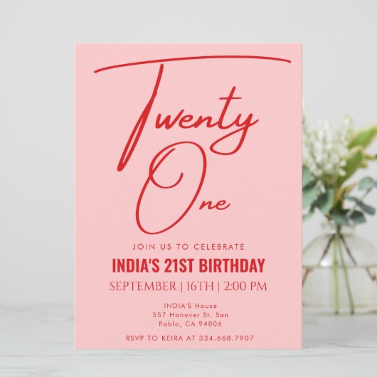 Roze Rood Eenentwintig 21e Verjaardag Kaart (Staand voorkant)