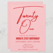 Roze Rood Eenentwintig 21e Verjaardag Kaart (Voorkant / Achterkant)