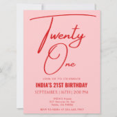 Roze Rood Eenentwintig 21e Verjaardag Kaart (Voorkant)