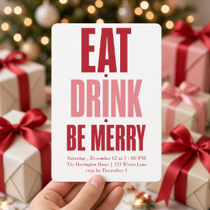 Roze Rood Eet Drink Feestelijke Kerst Partij  Kaart