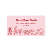 Roze Rood Eigenzinnige Hand Getrokken Doodles Hall Etiket (Voorkant)