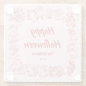 Roze Rood Eigenzinnige Hand Getrokken Doodles Hall Glazen Onderzetter (Achterkant)