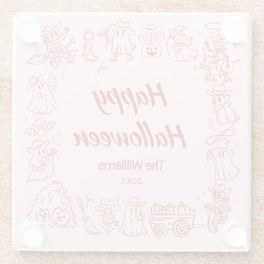 Roze Rood Eigenzinnige Hand Getrokken Doodles Hall Glazen Onderzetter (Achterkant)