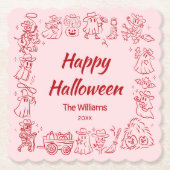 Roze Rood Eigenzinnige Hand Getrokken Doodles Hall Kartonnen Onderzetters (Voorkant)