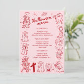 Roze Rood Eigenzinnige Hand Getrokken Doodles Hall Menu (Staand voorkant)