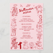Roze Rood Eigenzinnige Hand Getrokken Doodles Hall Menu (Voorkant)