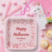 Roze Rood Eigenzinnige Hand Getrokken Doodles Hall Papieren Bordje (Feest)