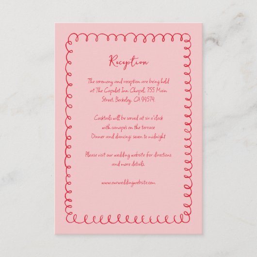 Roze Rood Eigenzinnige Hand-getrokken Lijst bruilo Informatiekaartje (Voorkant)