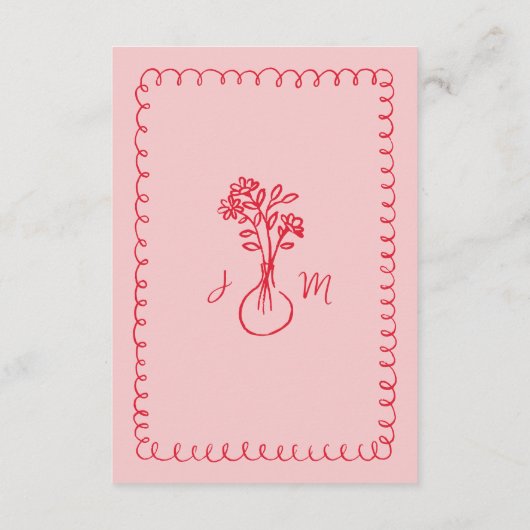 Roze Rood Eigenzinnige Hand-getrokken Lijst bruilo Informatiekaartje (Achterkant)