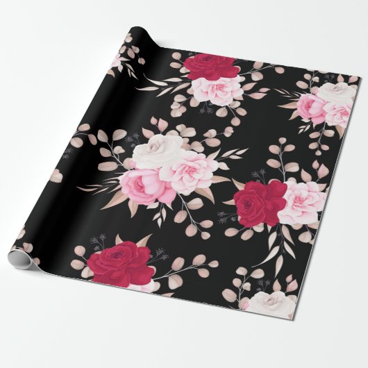 roze rood elegant bloem cadeaupapier (Uitgerold)