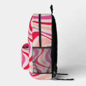 Roze, rood en grijs abstract retro swirl design bedrukte rugzak (Rechts)